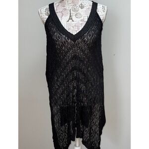 Bebe Black Metallic Knit V-Neck Tunic Sleeveless Mini Dress One Size Shimmer